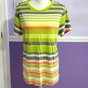 Studio M Retro 90s Green Striped Lightweight Short Sleeve Tee XL